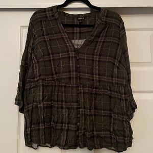 TORRID | Dark Green Button Up Fit & Flare Plaid Blouse
